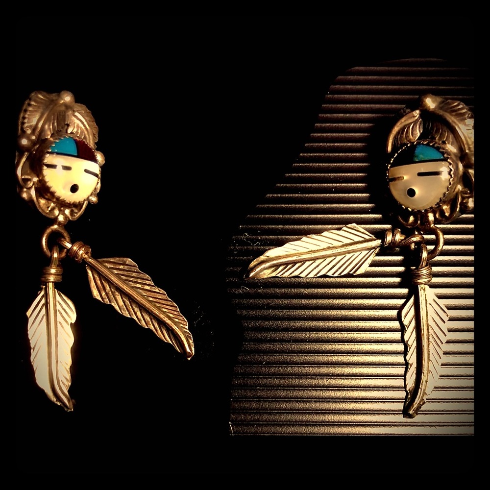 Vintage Native Sterling Jade Earrings